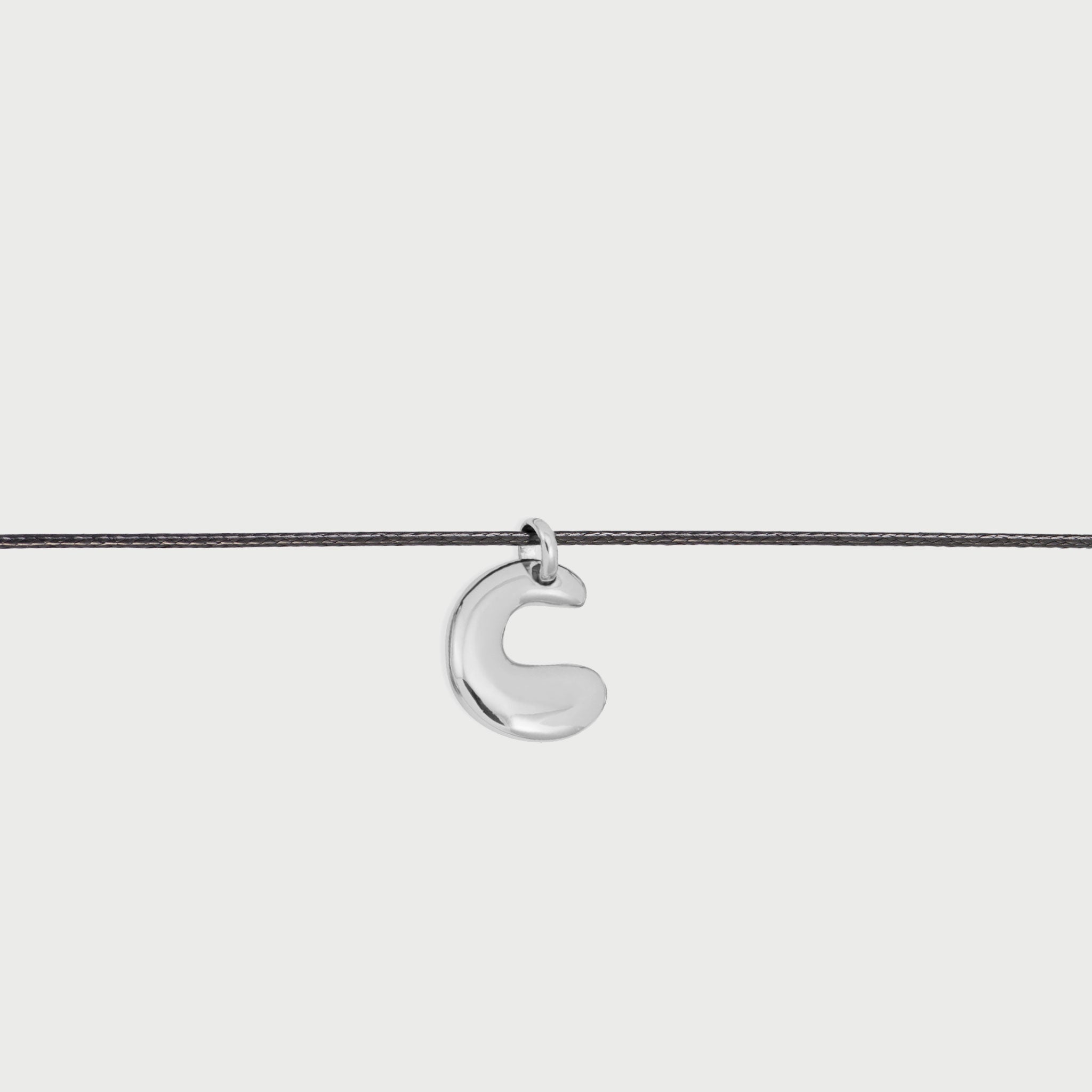 Initial C Cord String Necklace in Silver